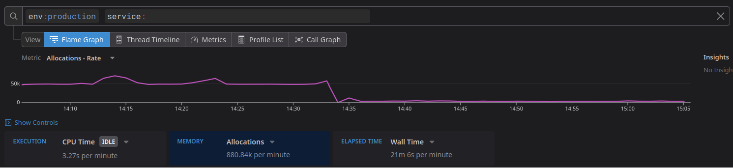 allocations count drop after enabling Pro optimized statistics processing