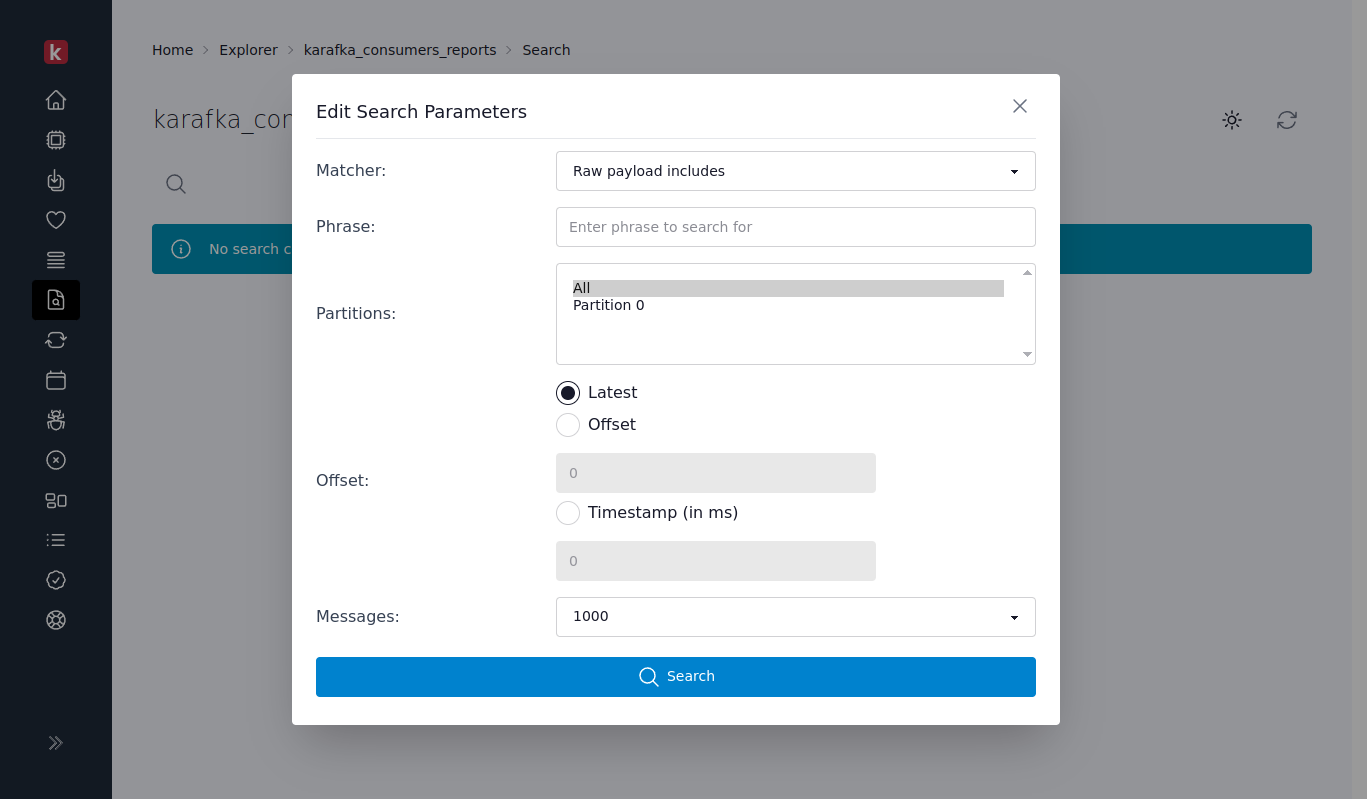 karafka web search view