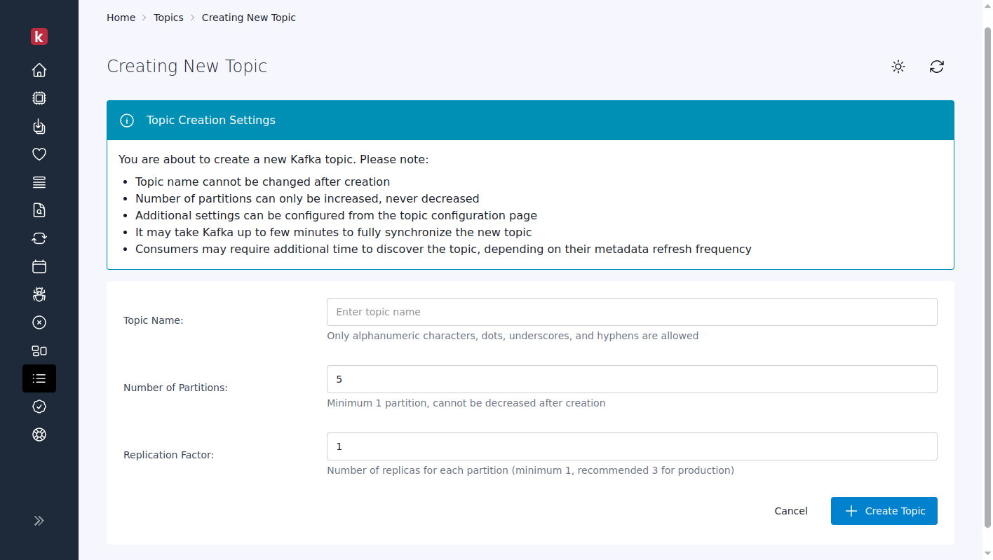 Karafka Web UI topic creation interface