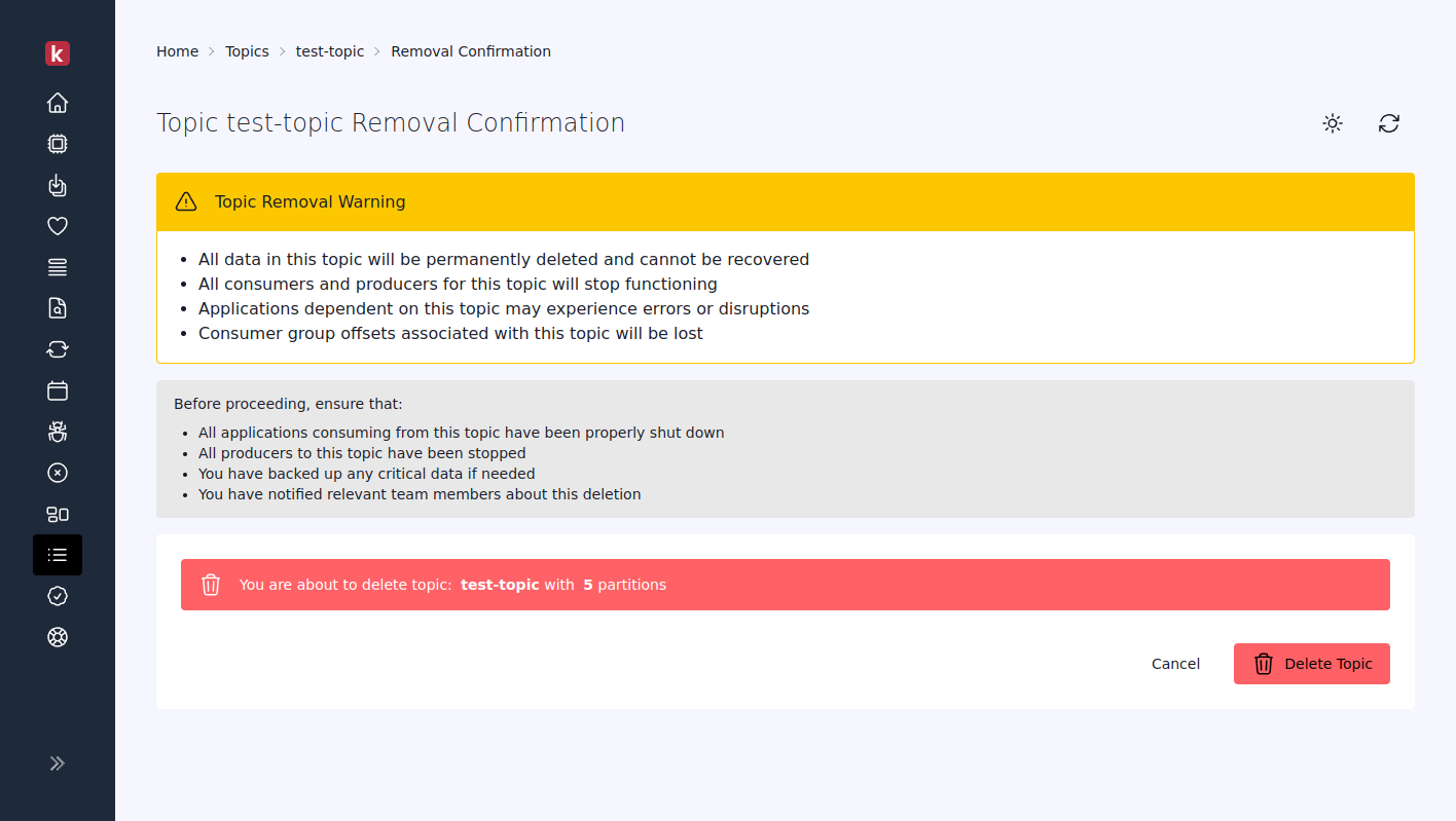 Karafka Web UI topic deletion interface