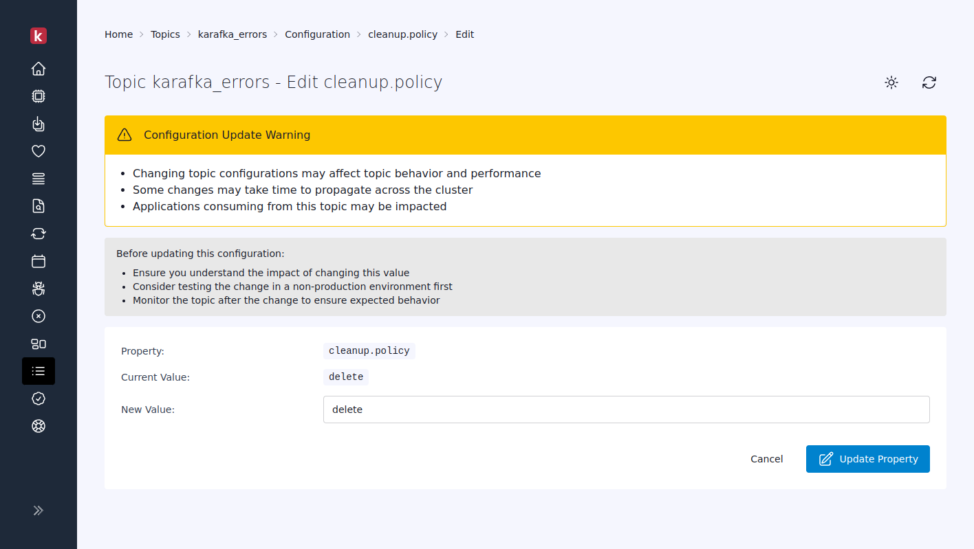 Karafka Web UI topic configuration interface