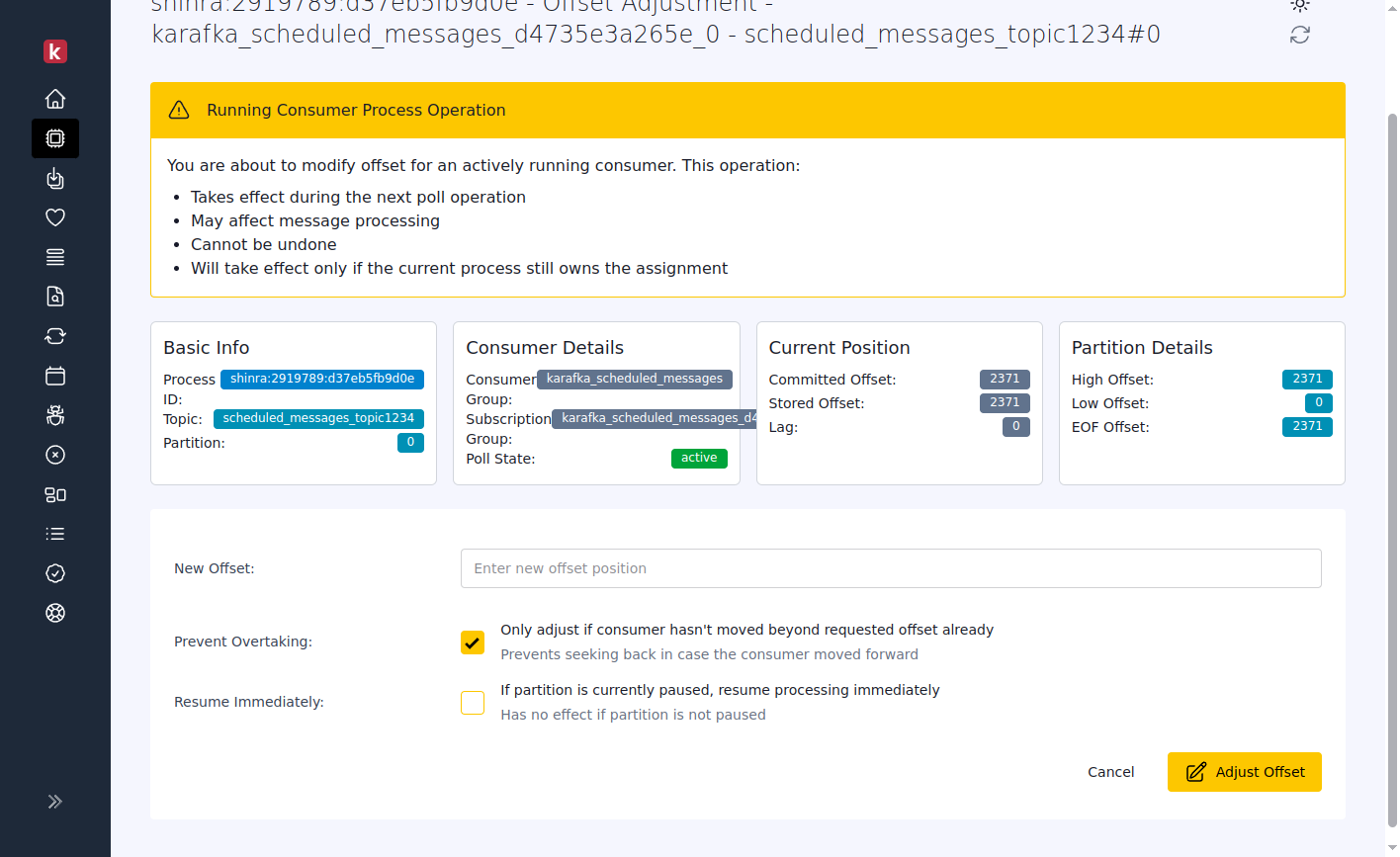 Karafka Web UI offset editing interface