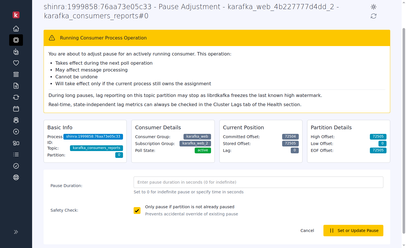 Karafka Web UI partition pause dialog