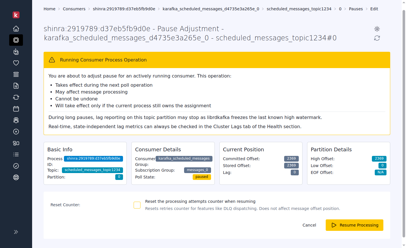 Karafka Web UI partition resume dialog